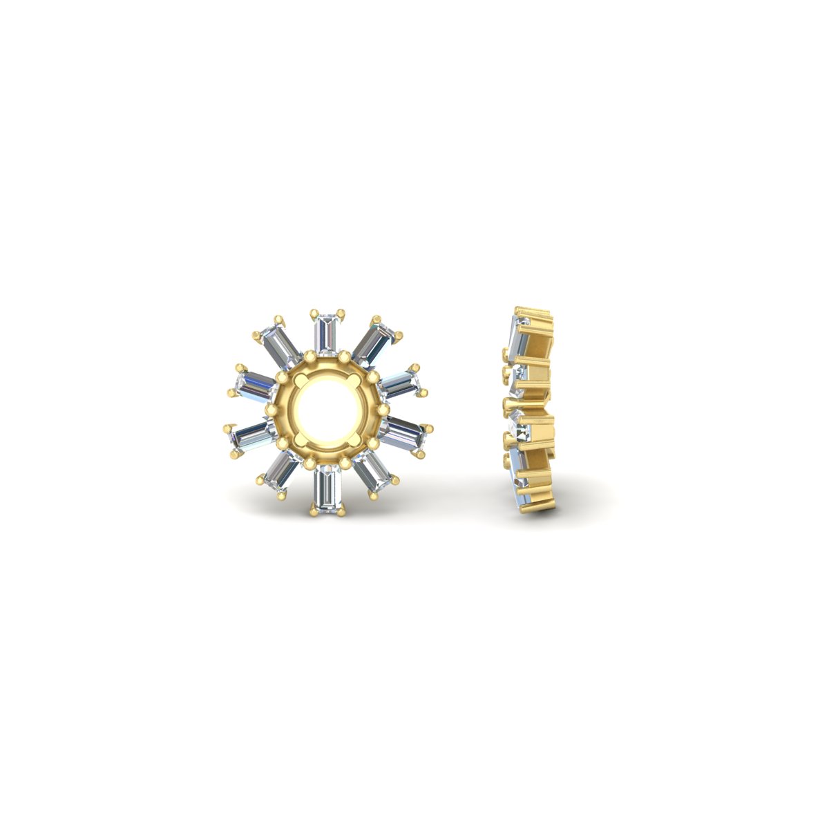 Snowflake Shape Baguette Ear Jackets with 14K Yellow Gold White Diamond