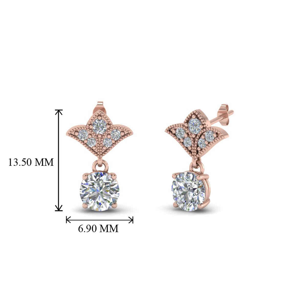 1.5 Ct. Round Vintage Look Diamond Earring with 14K Rose Gold White Diamond