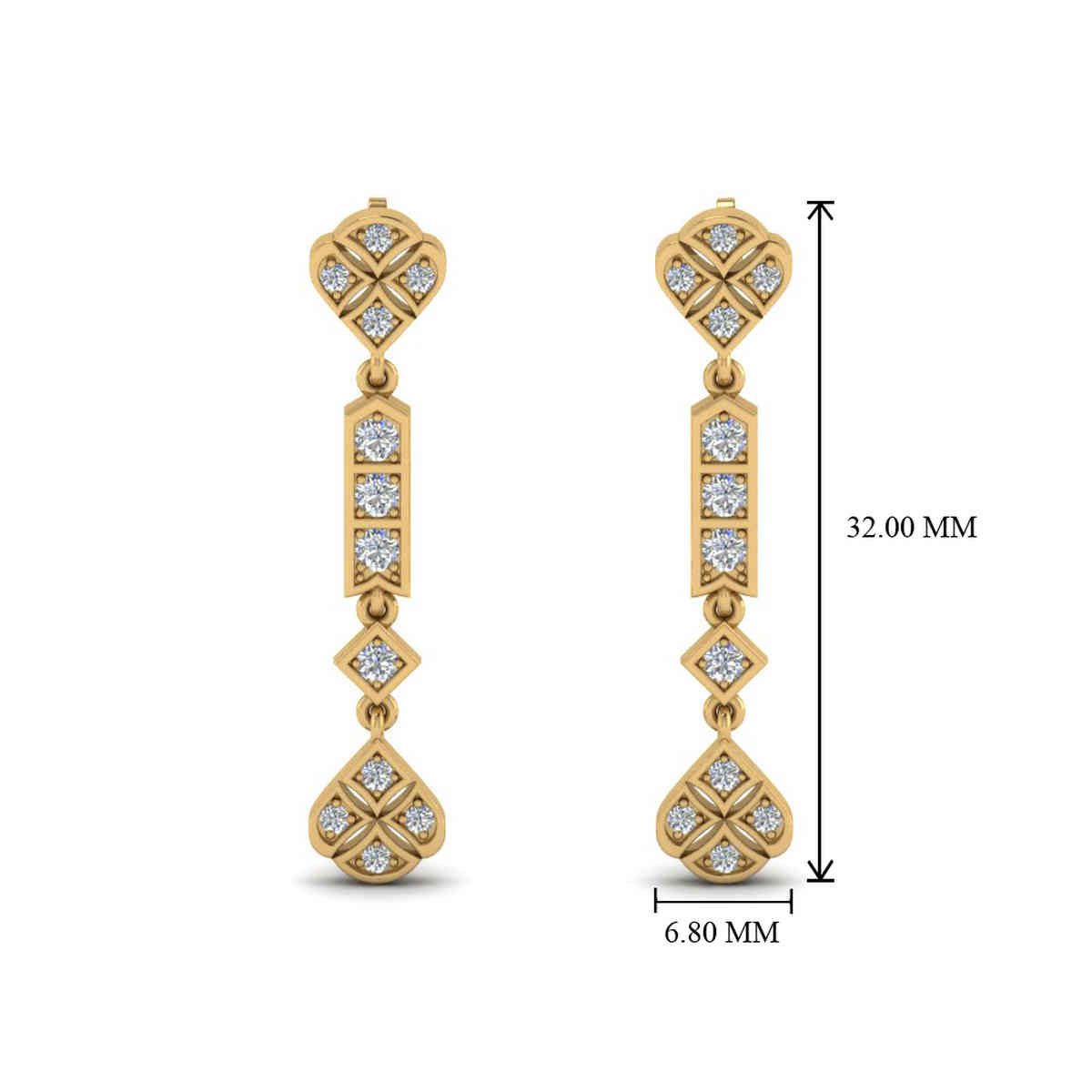 Art Deco Drop Earring with 14K Yellow Gold White Diamond