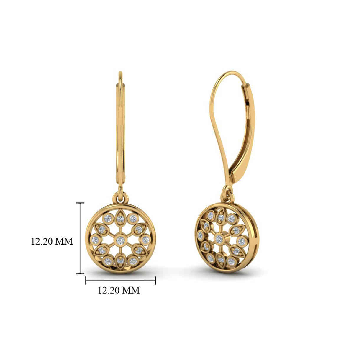 Antique Floral Drop Dangle Earring with 14K Yellow Gold White Diamond