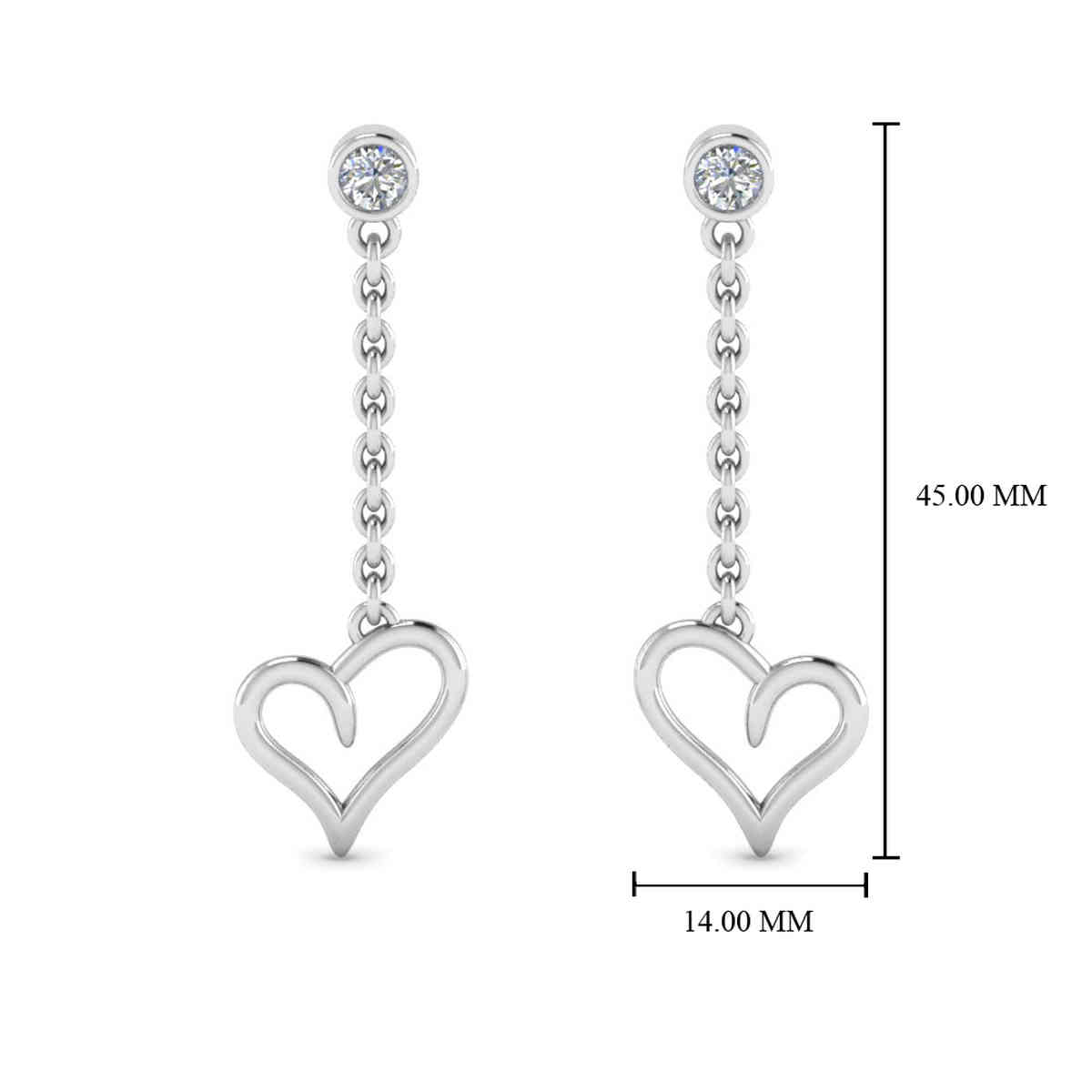 Chain Heart Drop Design Earring with 14K White Gold White Diamond
