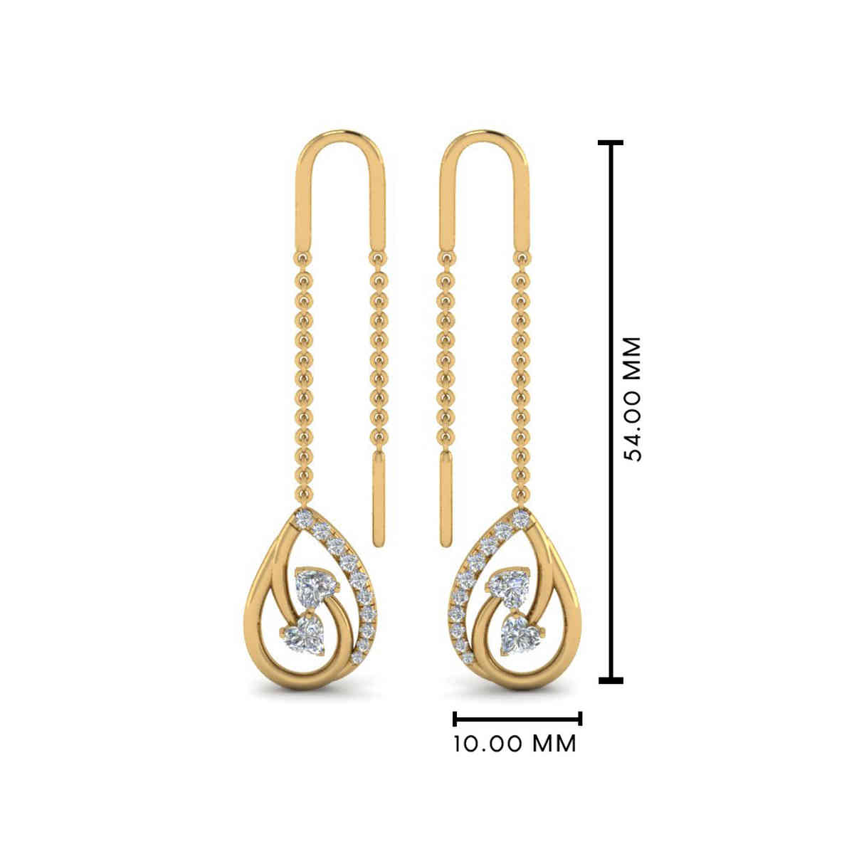 Chain Thread Drop Earring with 14K Yellow Gold White Diamond