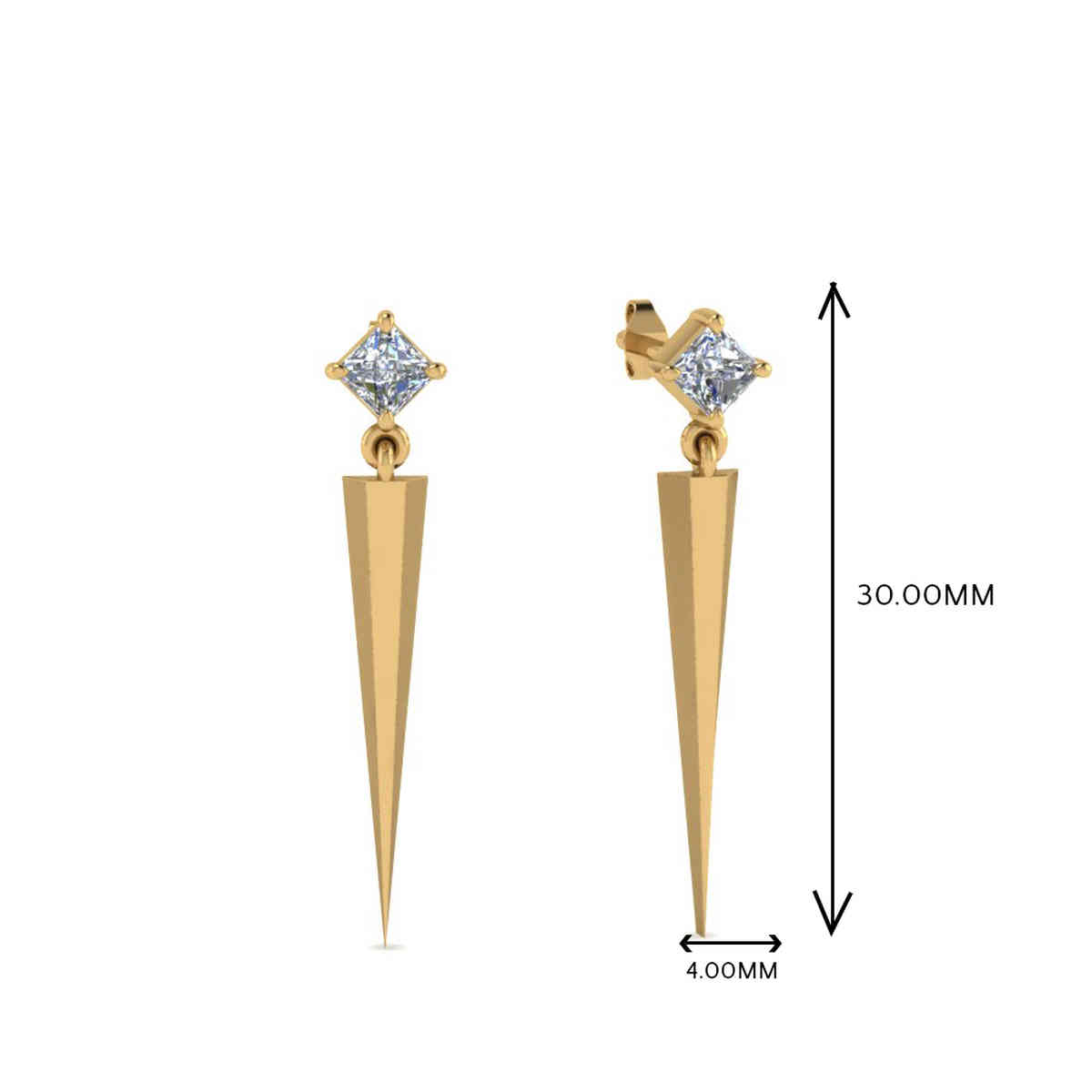 Princess Cut Dagger Earrings with 14K Yellow Gold White Diamond