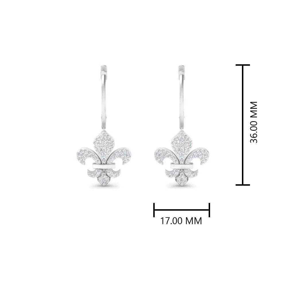 Fleur De-Lis Drop Diamond Earring with 14K White Gold White Diamond