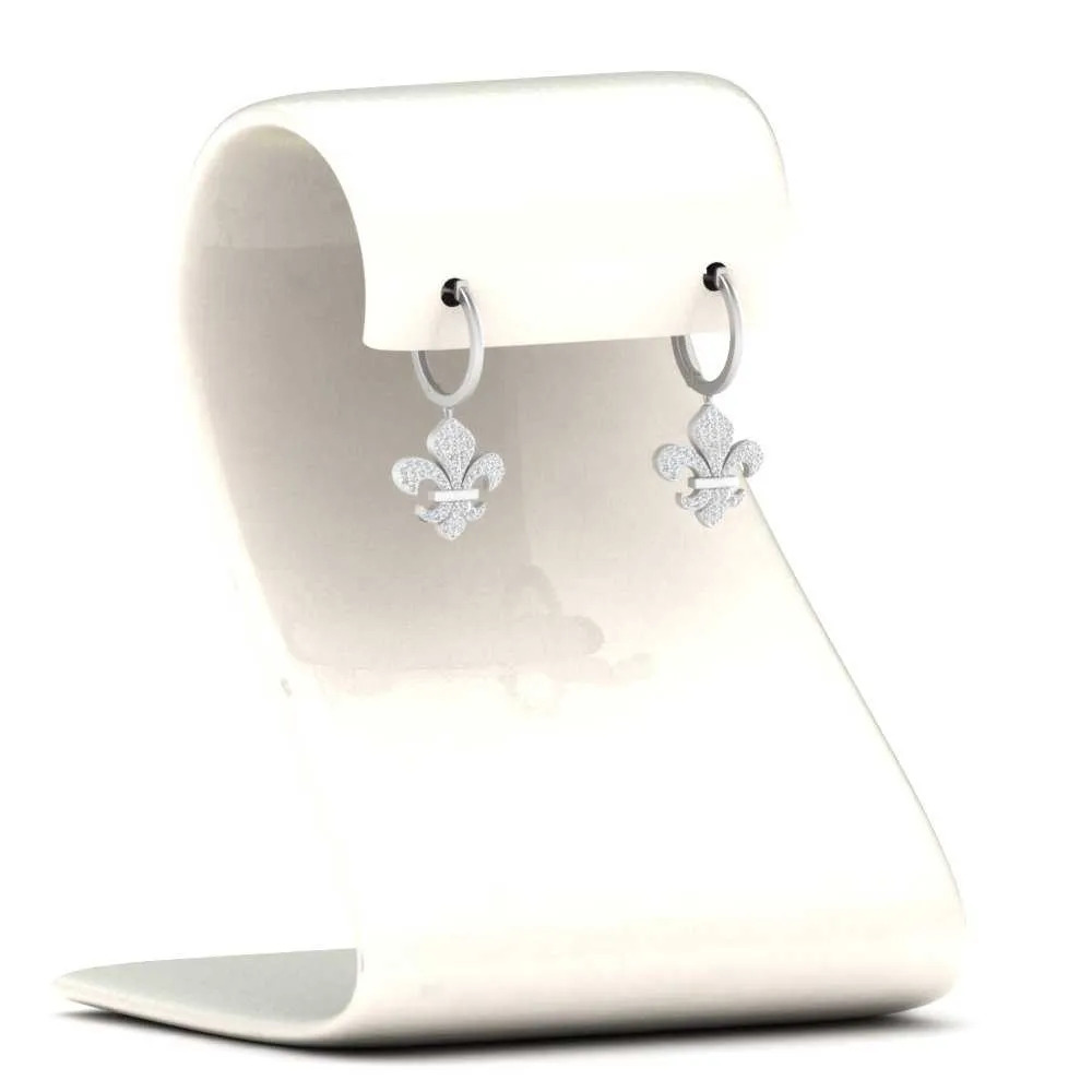 Fleur De-Lis Drop Diamond Earring with 14K White Gold White Diamond