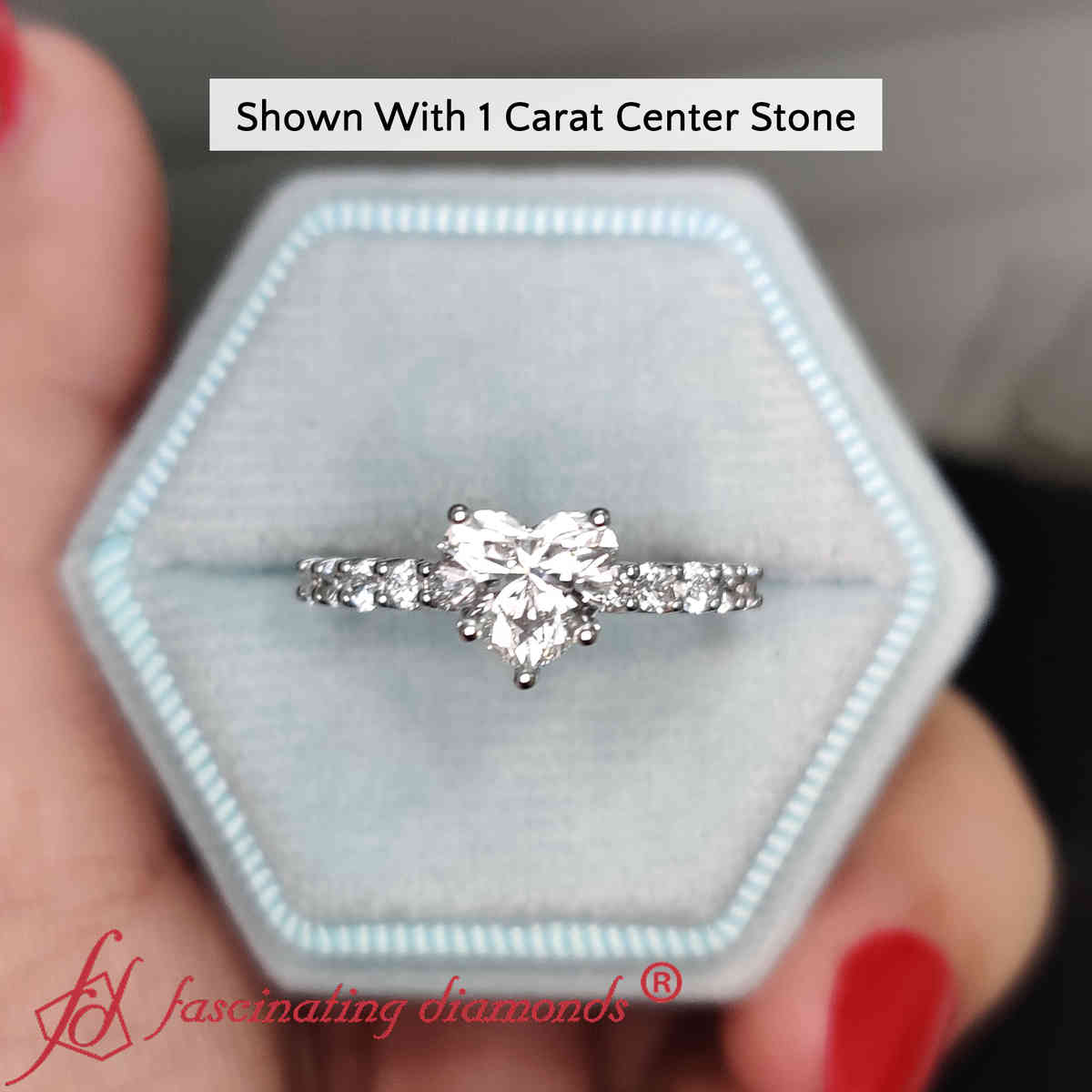 Classic Heart Shaped Lab Diamond Engagement Ring with 14K White Gold White Diamond