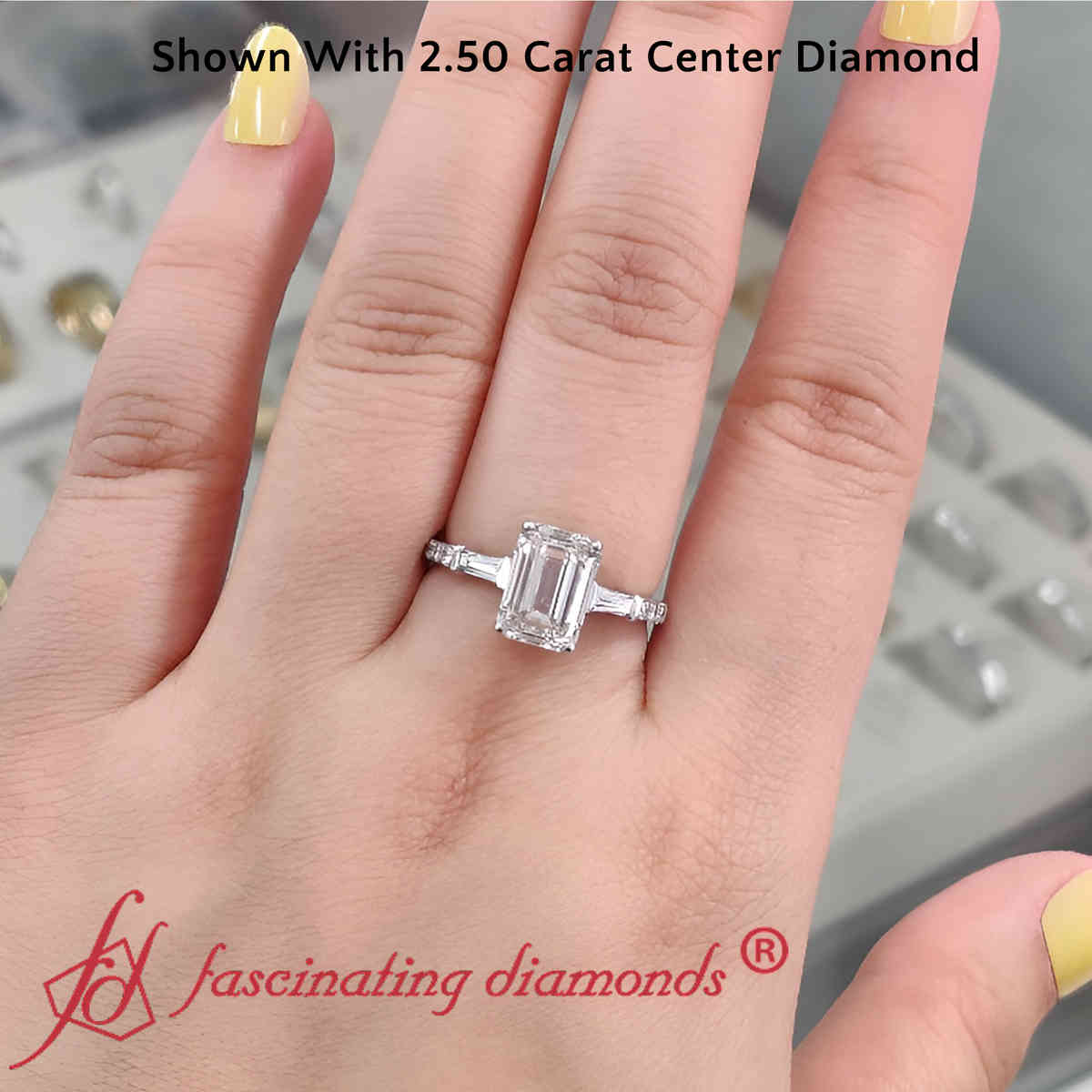 2.50 Carat Emerald Cut Lab Diamond Vintage Ring with 18K White Gold Lab Grown Diamond