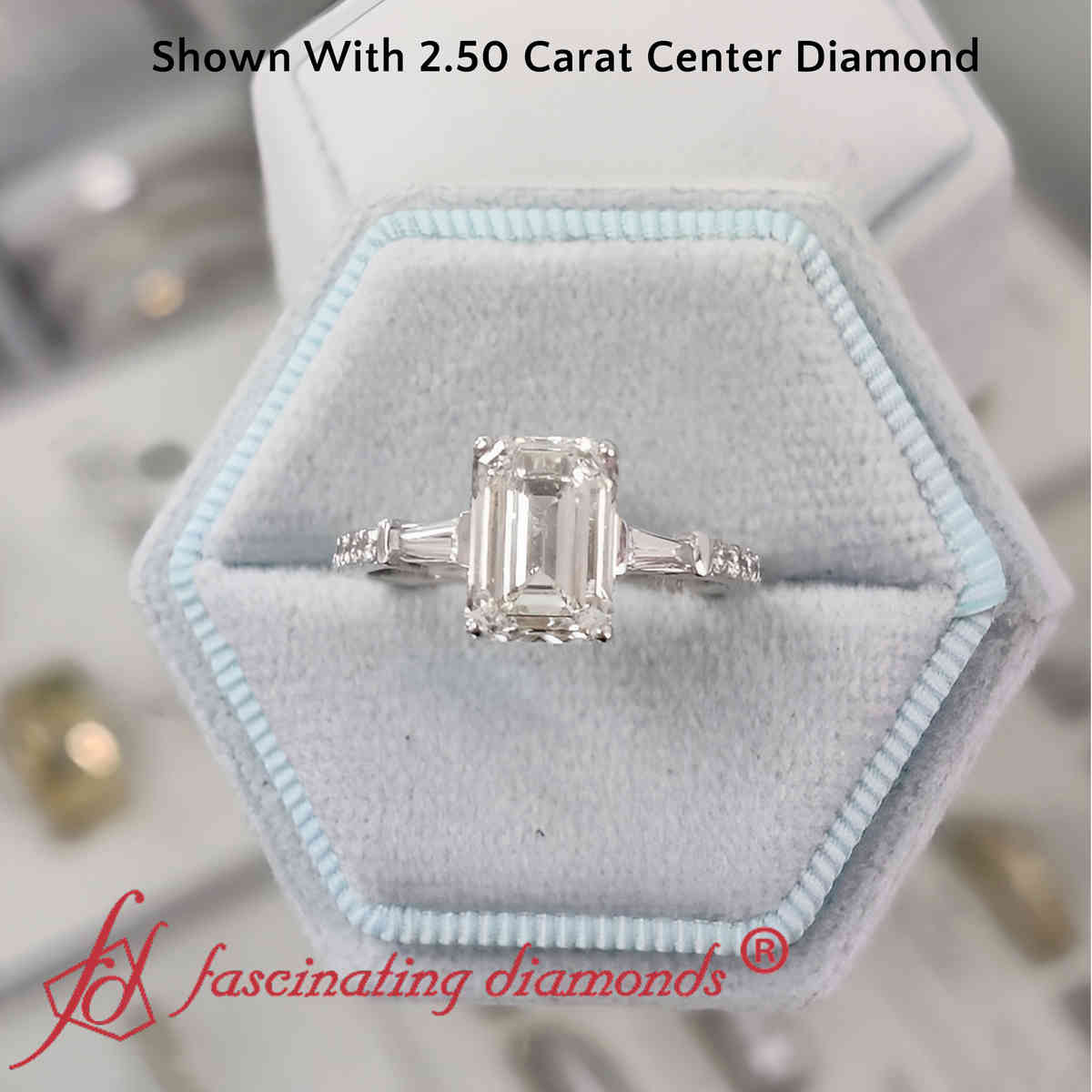2.50 Carat Emerald Cut Lab Diamond Vintage Ring with 18K White Gold Lab Grown Diamond