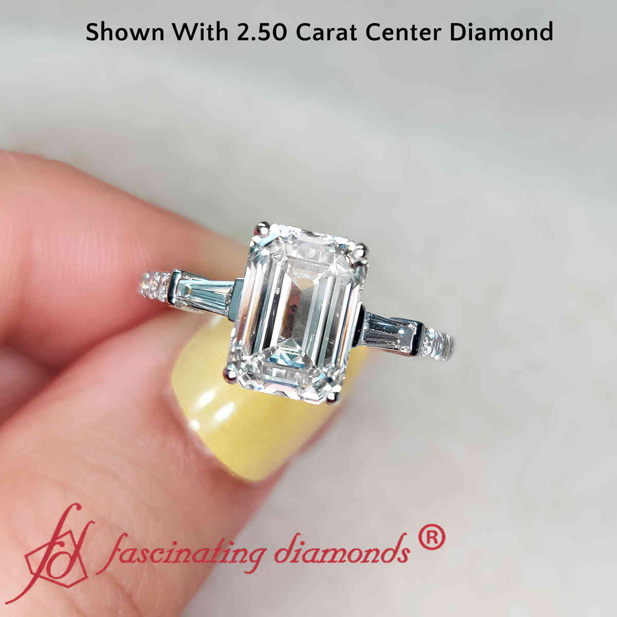 2.50 Carat Emerald Cut Lab Diamond Vintage Ring with 18K White Gold Lab Grown Diamond