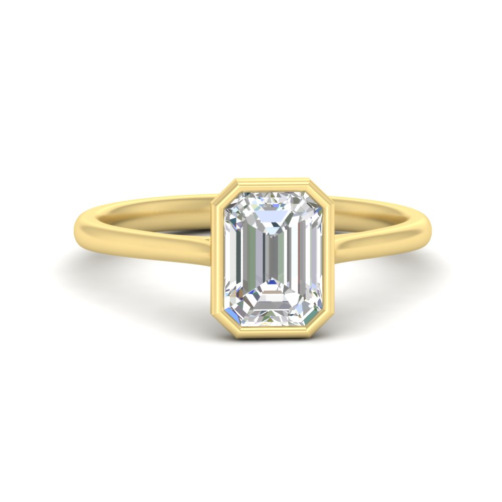 1 Carat Bezel Set Lab Created Emerald Solitaire Ring with 14K Yellow Gold White Diamond