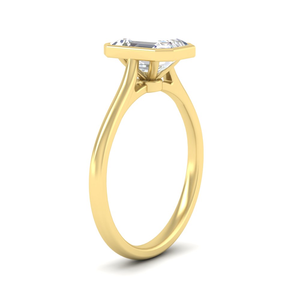 1 Carat Bezel Set Lab Created Emerald Solitaire Ring with 14K Yellow Gold White Diamond