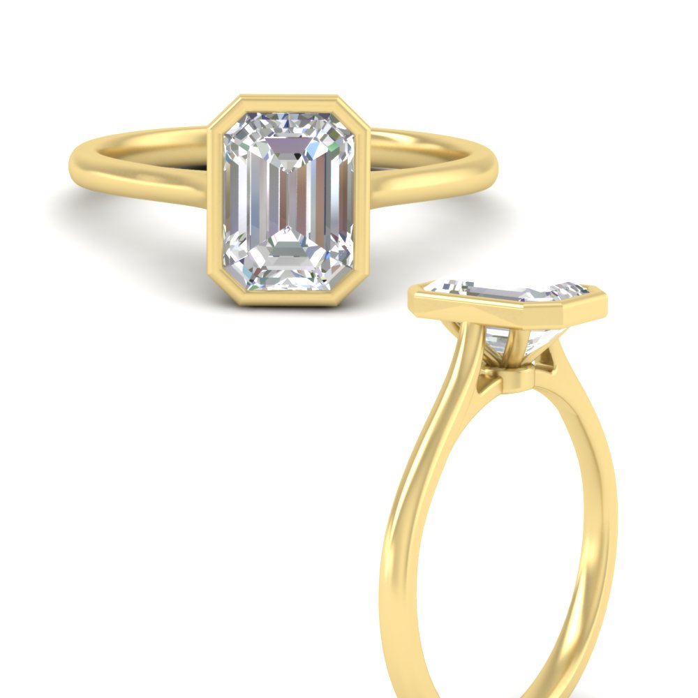 1 Carat Bezel Set Lab Created Emerald Solitaire Ring with 14K Yellow Gold White Diamond