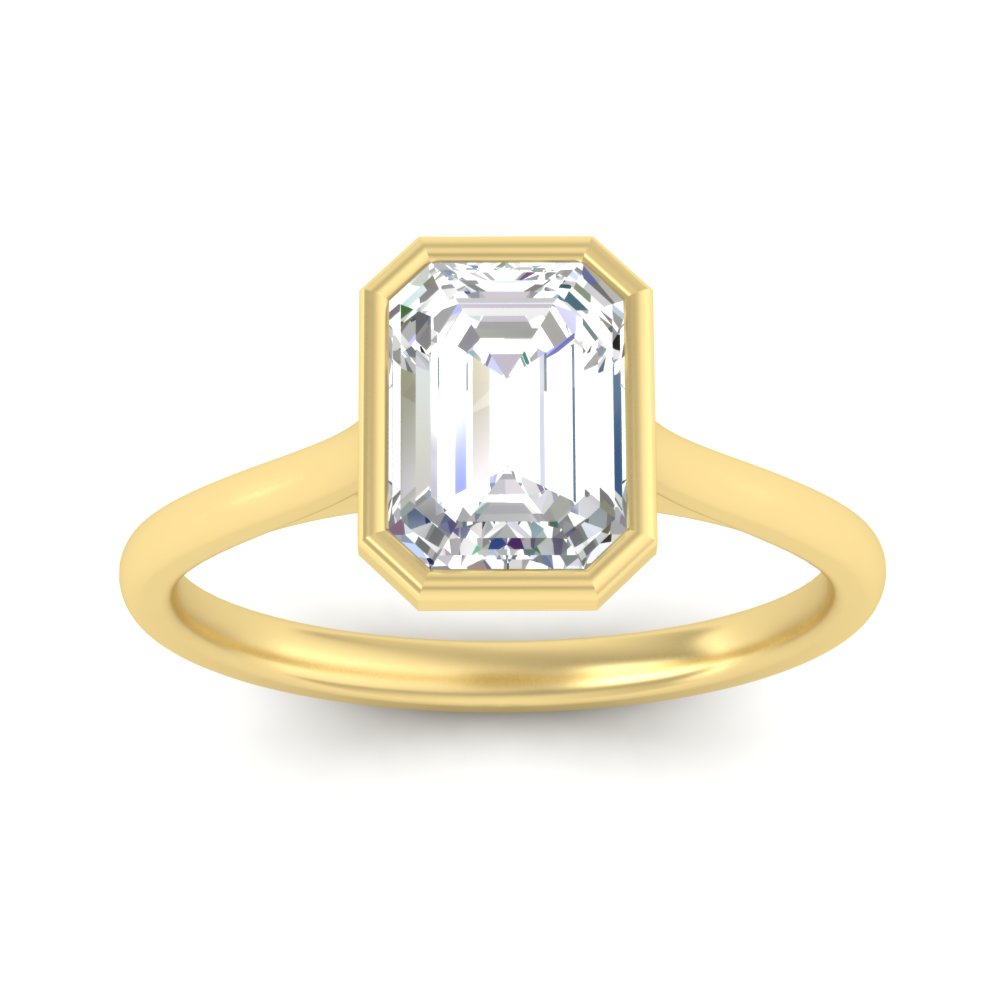 1 Carat Bezel Set Lab Created Emerald Solitaire Ring with 14K Yellow Gold White Diamond