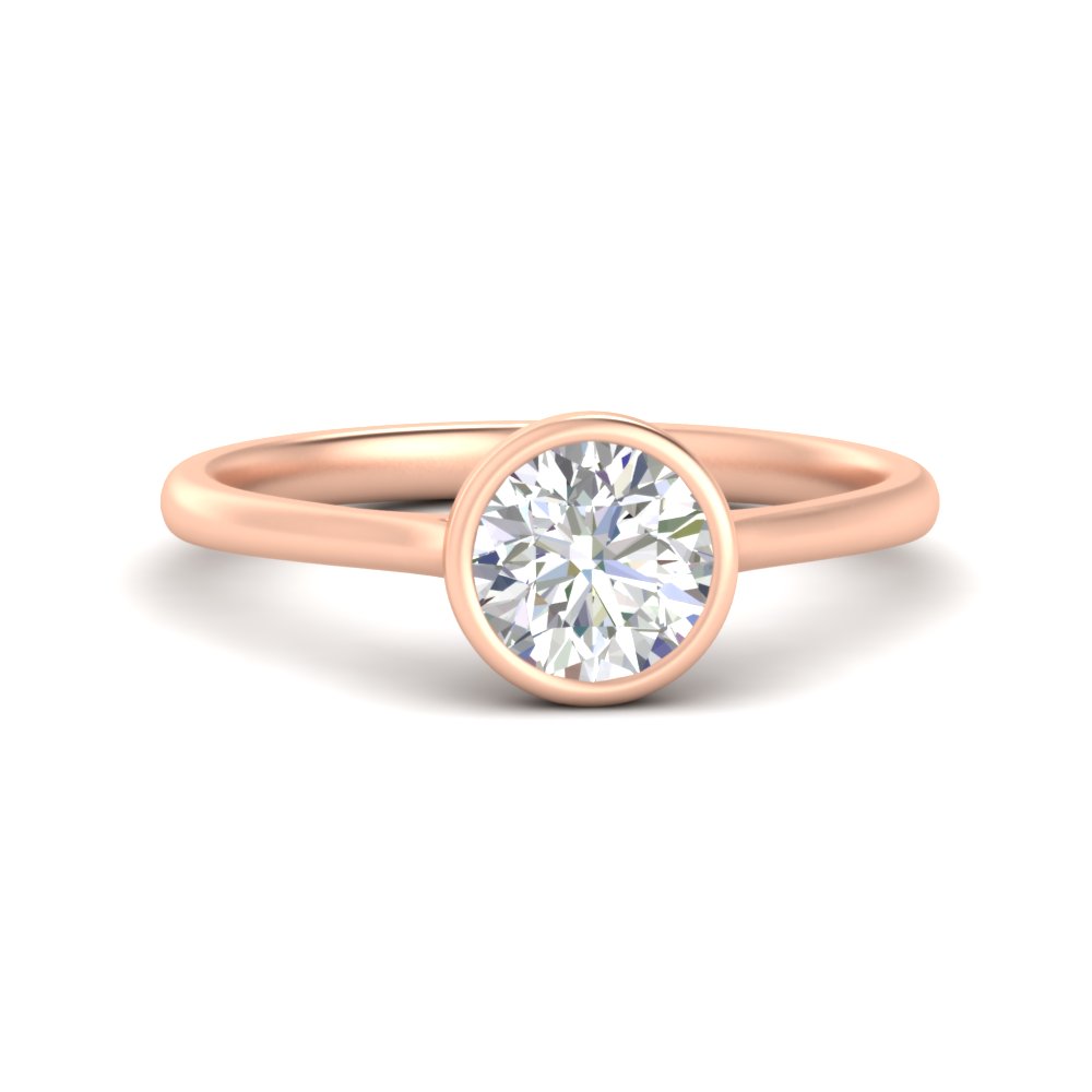 Round Shaped Petite Bezel Solitaire Engagement Ring with undefined in 14K Rose Gold