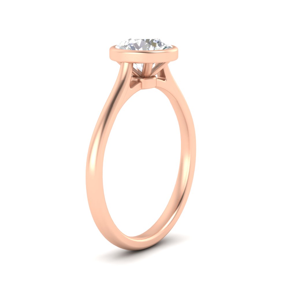 Round Shaped Petite Bezel Solitaire Engagement Ring with undefined in 14K Rose Gold