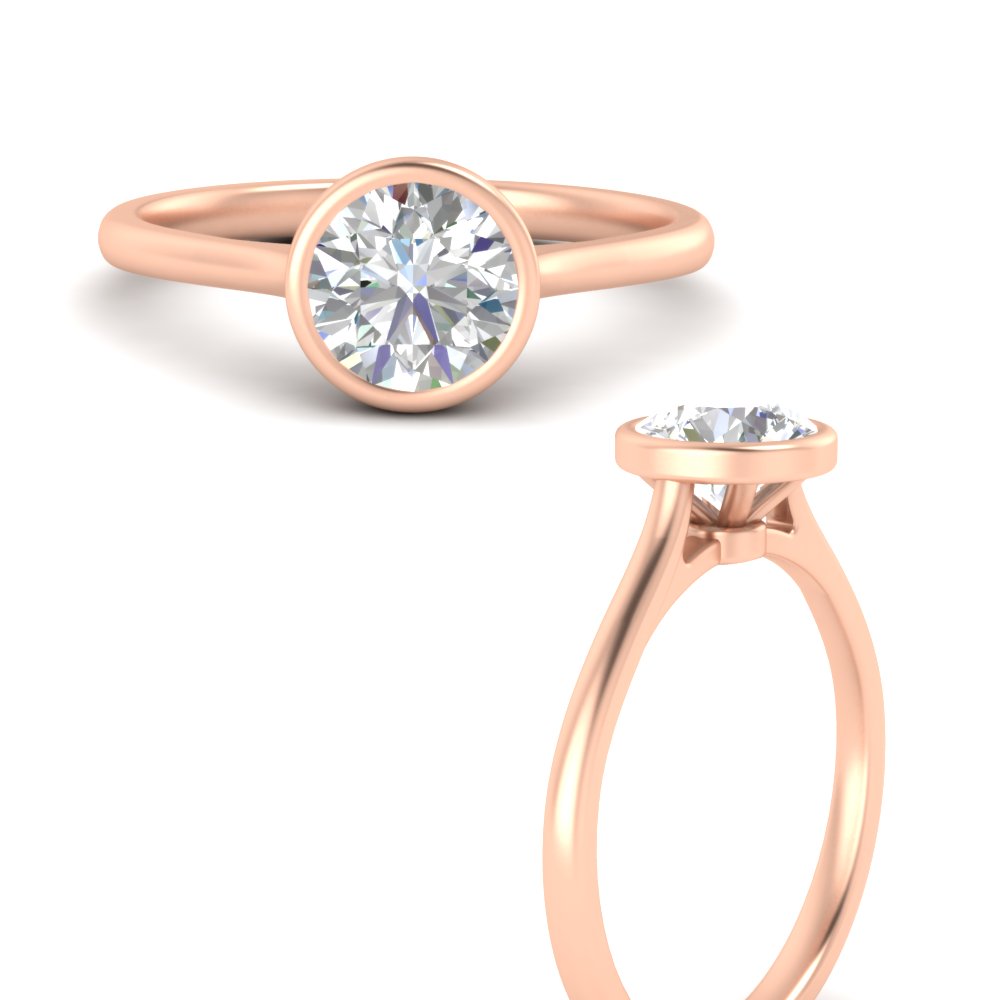 Round Shaped Petite Bezel Solitaire Engagement Ring with undefined in 14K Rose Gold