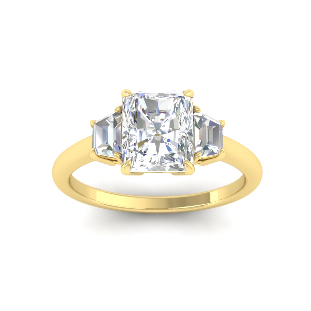 Big 2.50 Ct Radiant Cut 3 Stone Trapezoid Ring with 14K Yellow Gold White Diamond