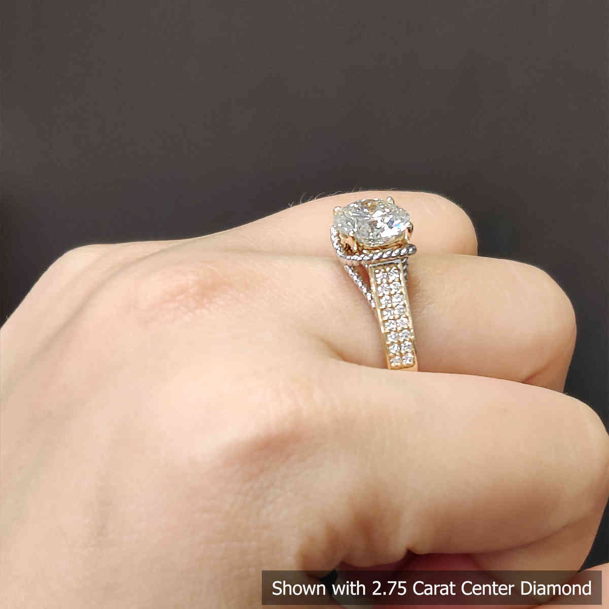 2.75 Carat Round Cut Lab Multi Row 2 Tone Ring with 14K Yellow Gold White Diamond