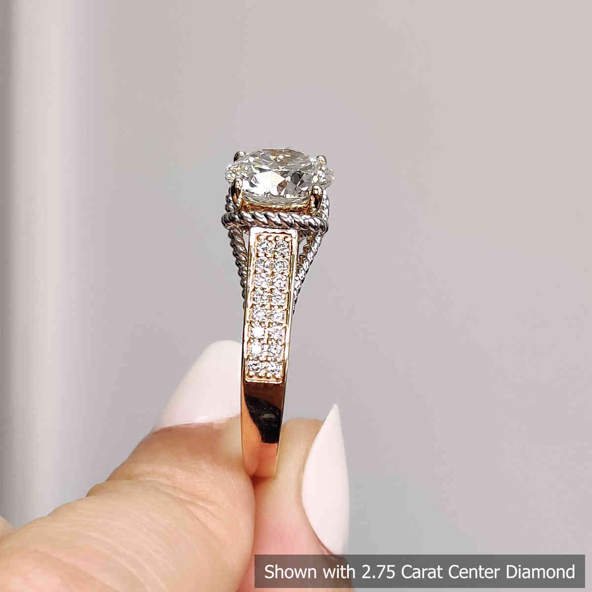 2.75 Carat Round Cut Lab Multi Row 2 Tone Ring with 14K Yellow Gold White Diamond