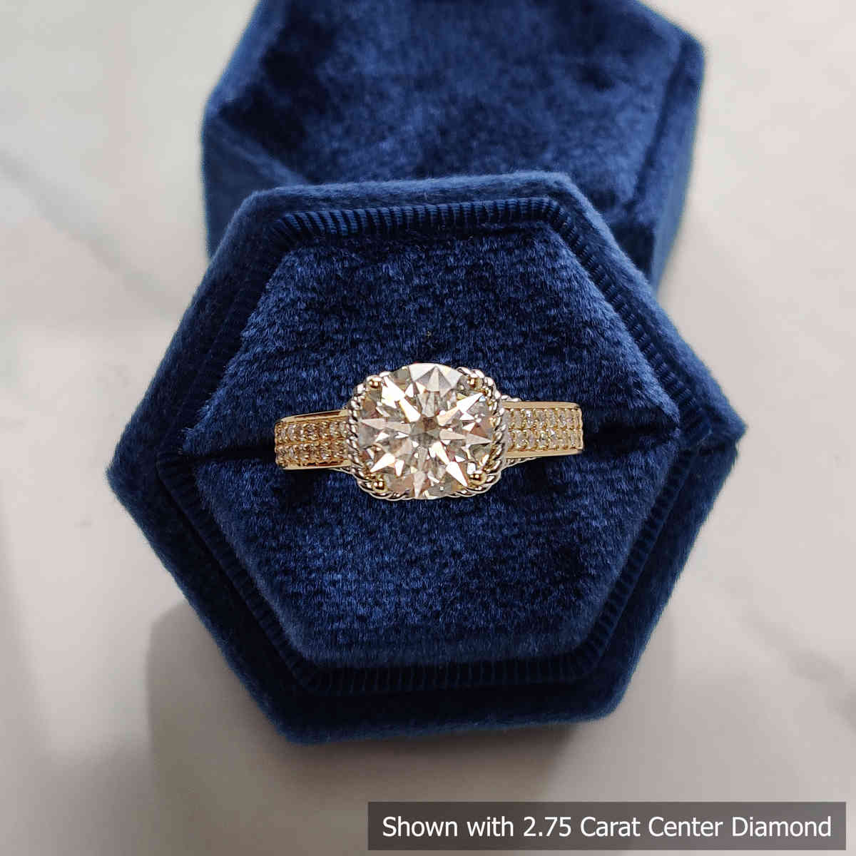 2.75 Carat Round Cut Lab Multi Row 2 Tone Ring with 14K Yellow Gold White Diamond