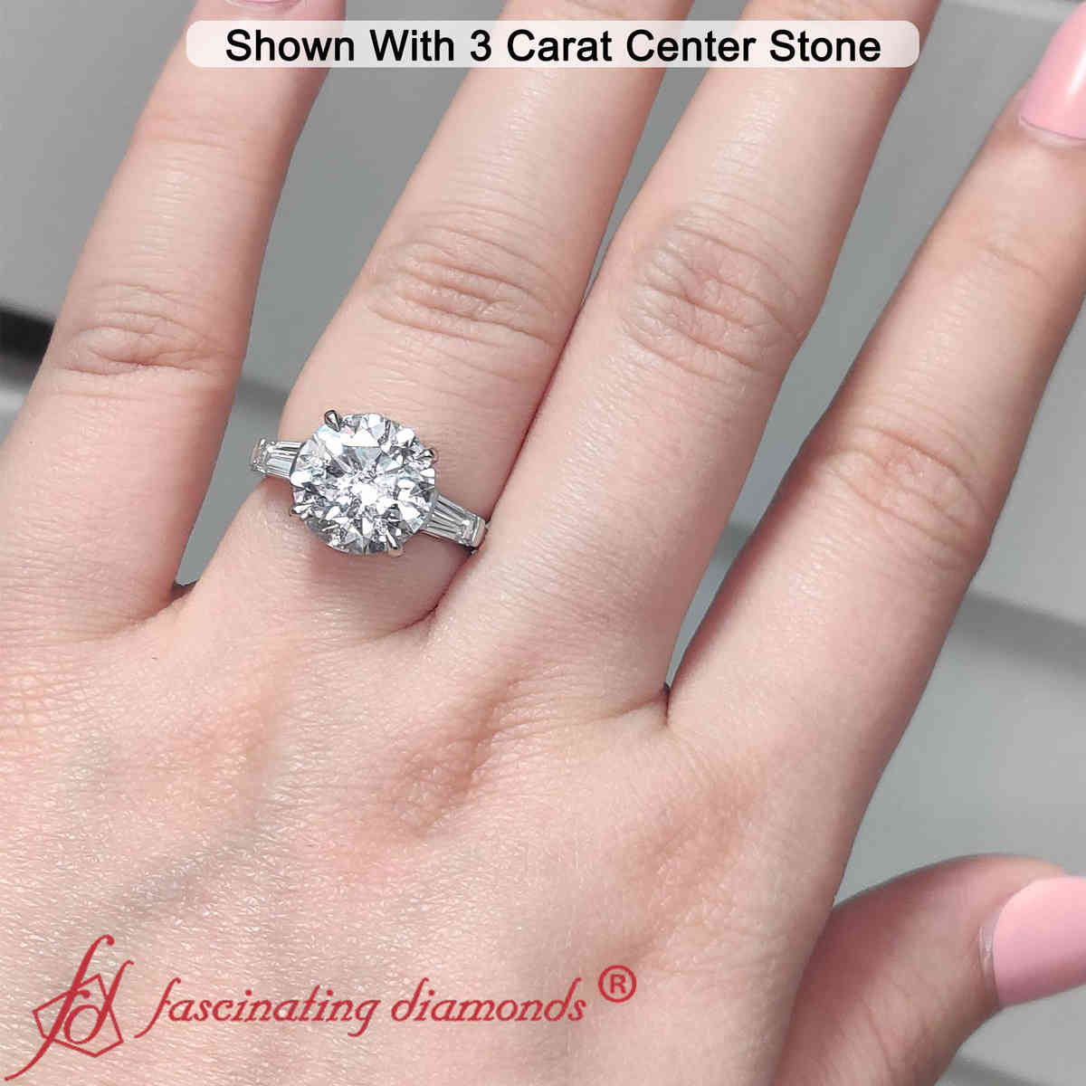 3 Carat Three Stone Round Lab Diamond Ring with 14K White Gold Lab Grown Diamond