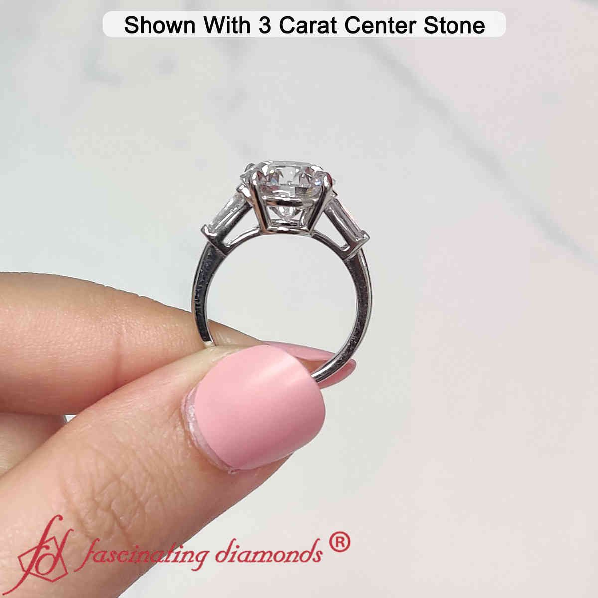3 Carat Three Stone Round Lab Diamond Ring with 14K White Gold Lab Grown Diamond