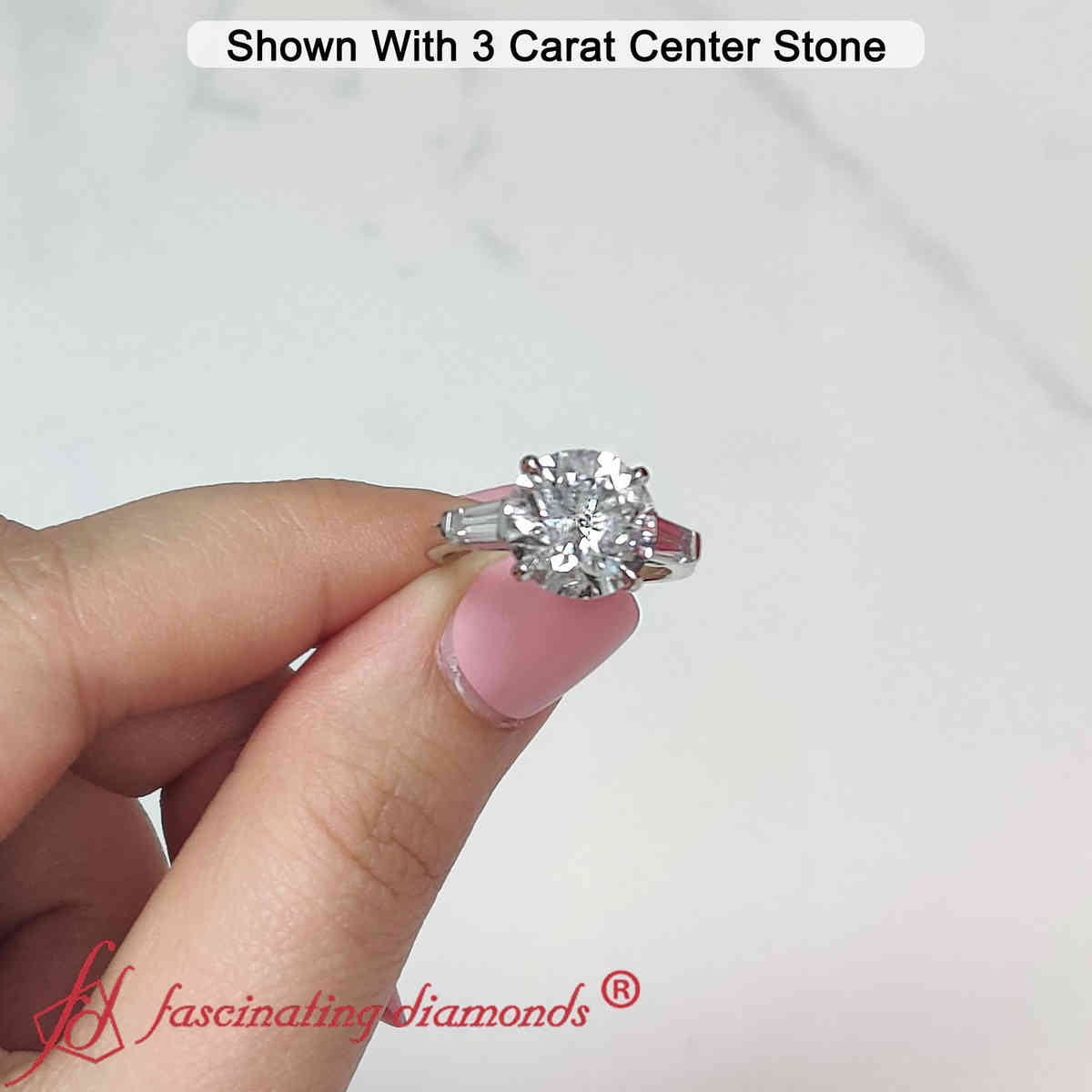 3 Carat Three Stone Round Lab Diamond Ring with 14K White Gold Lab Grown Diamond