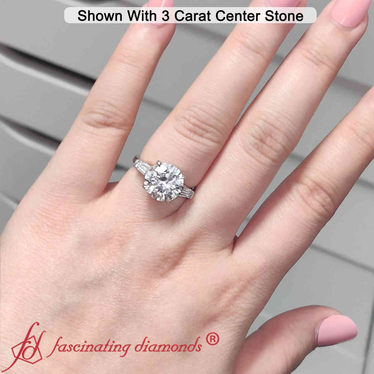 3 Carat Three Stone Round Lab Diamond Ring with 14K White Gold Lab Grown Diamond
