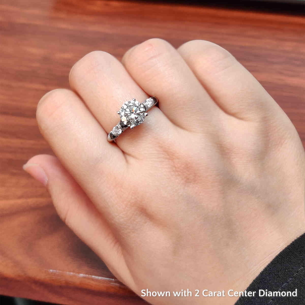 2 Ct. Round Milgrain Bar Set Engagement Ring with 14K White Gold Black Diamond