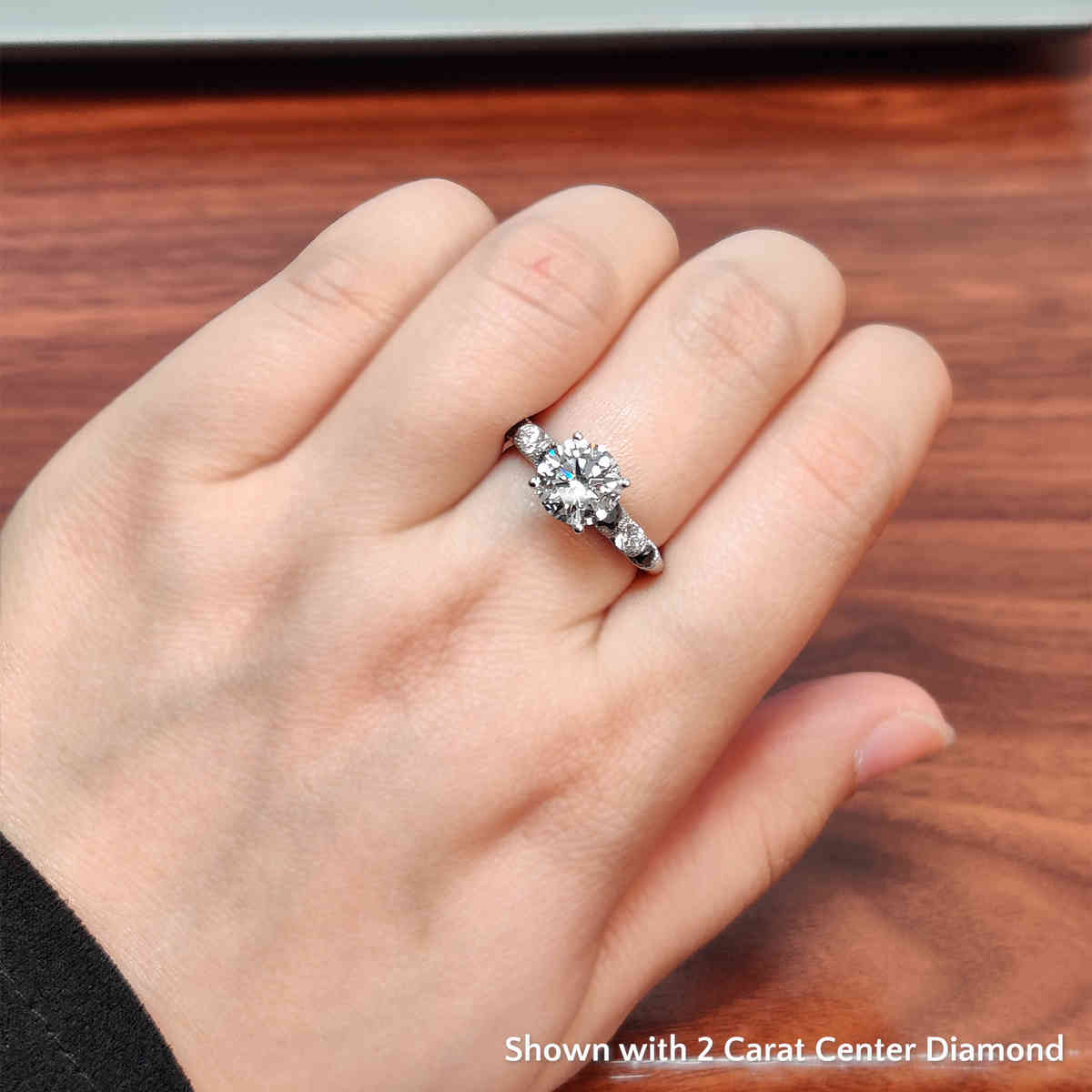 2 Ct. Round Milgrain Bar Set Engagement Ring with 14K White Gold Black Diamond