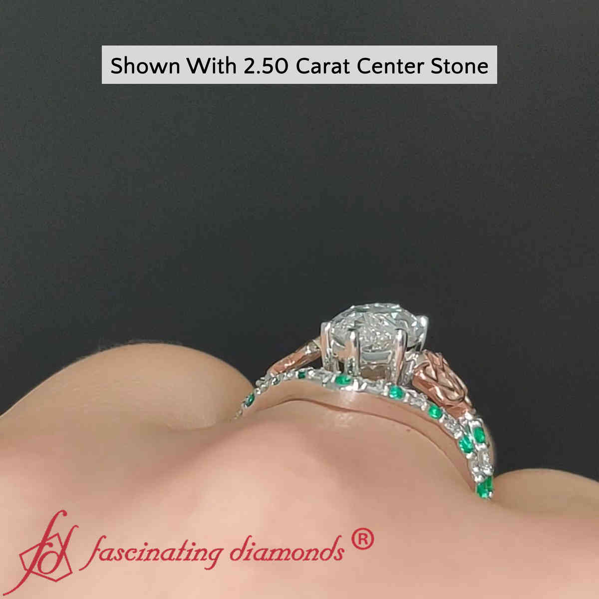 3 Carat Marquise Cut Lab Diamond Celtic Engagement Ring Set with 14K White Gold Green Emerald