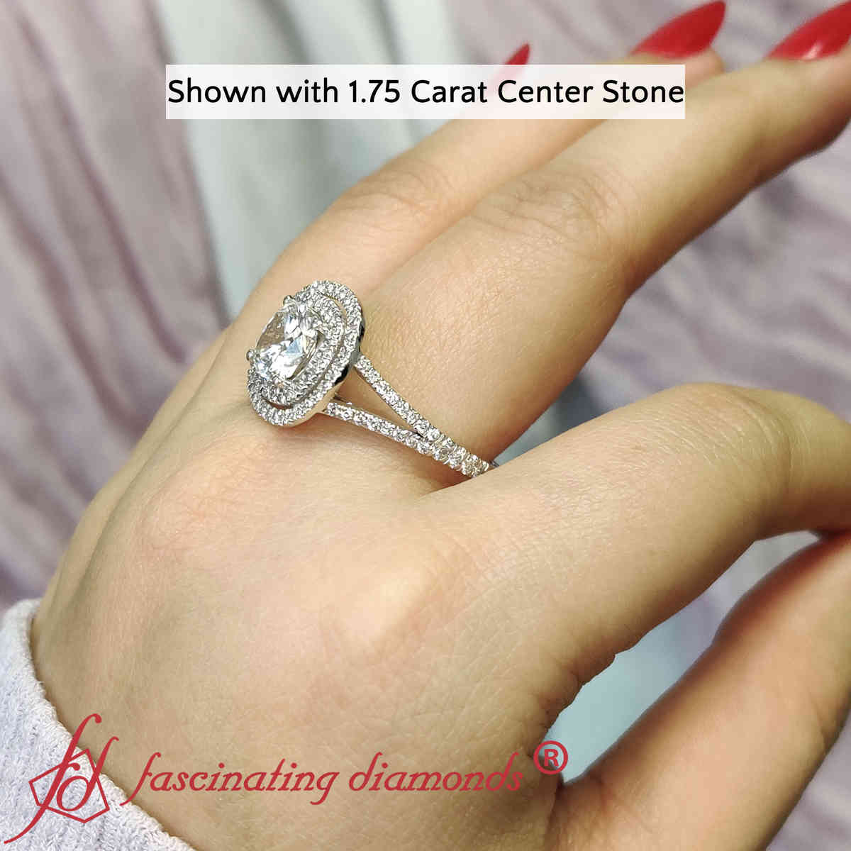 Cushion Cut Lab Diamond Split Shank Wedding Ring with 14K White Gold White Diamond