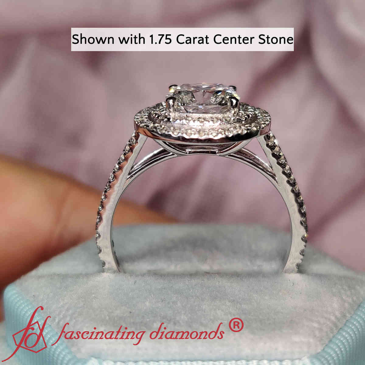 Cushion Cut Lab Diamond Split Shank Wedding Ring with 14K White Gold White Diamond