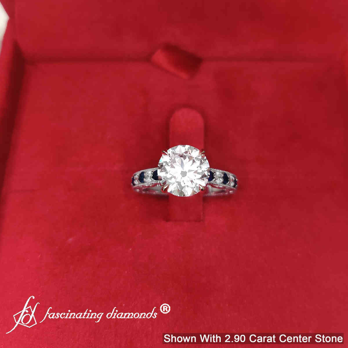 3 Ct. Round Cut Lab Diamond Antique Engagement Ring with 14K White Gold Blue Sapphire