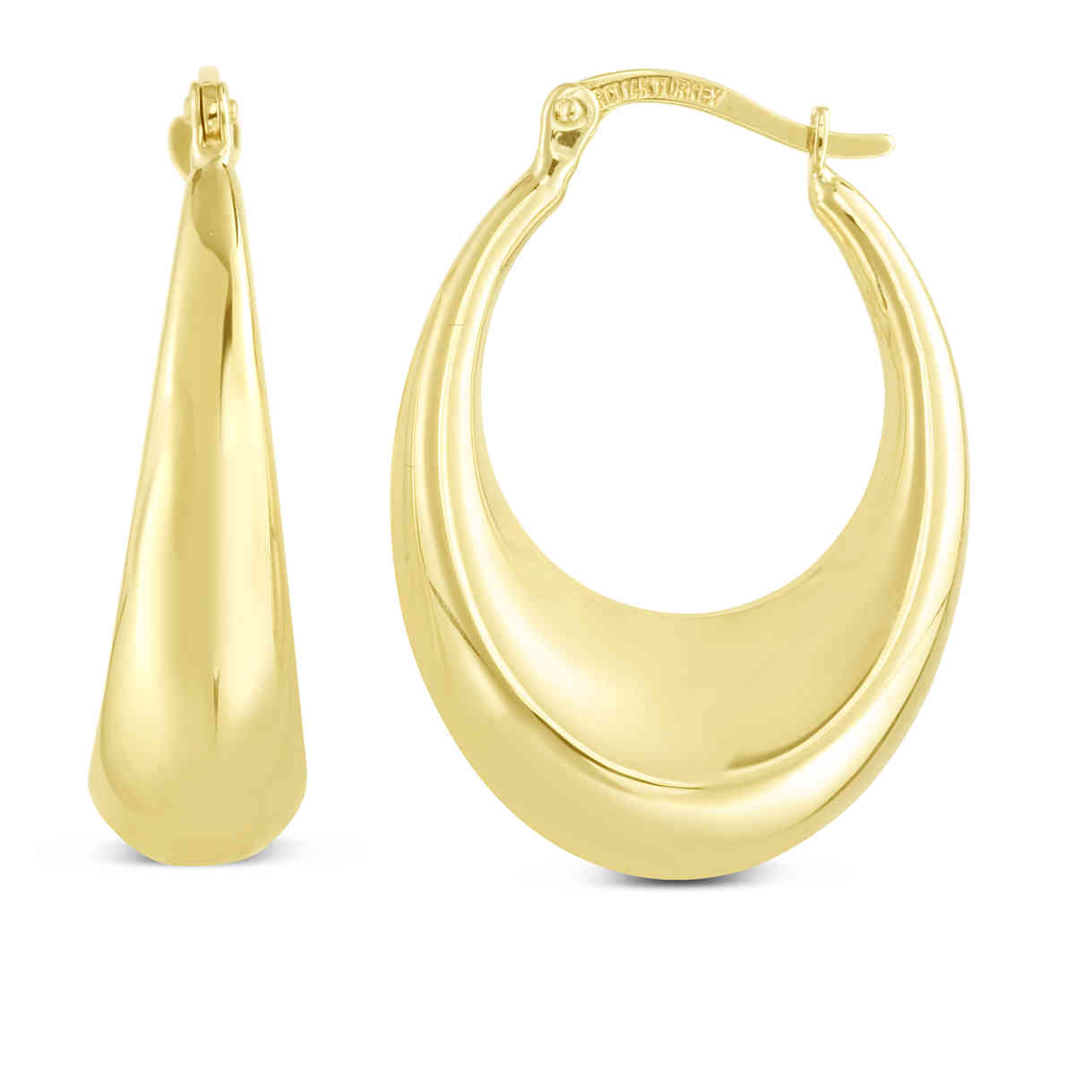Puff Hoop Earring With Hinged Clasp with 14K Yellow Gold undefined