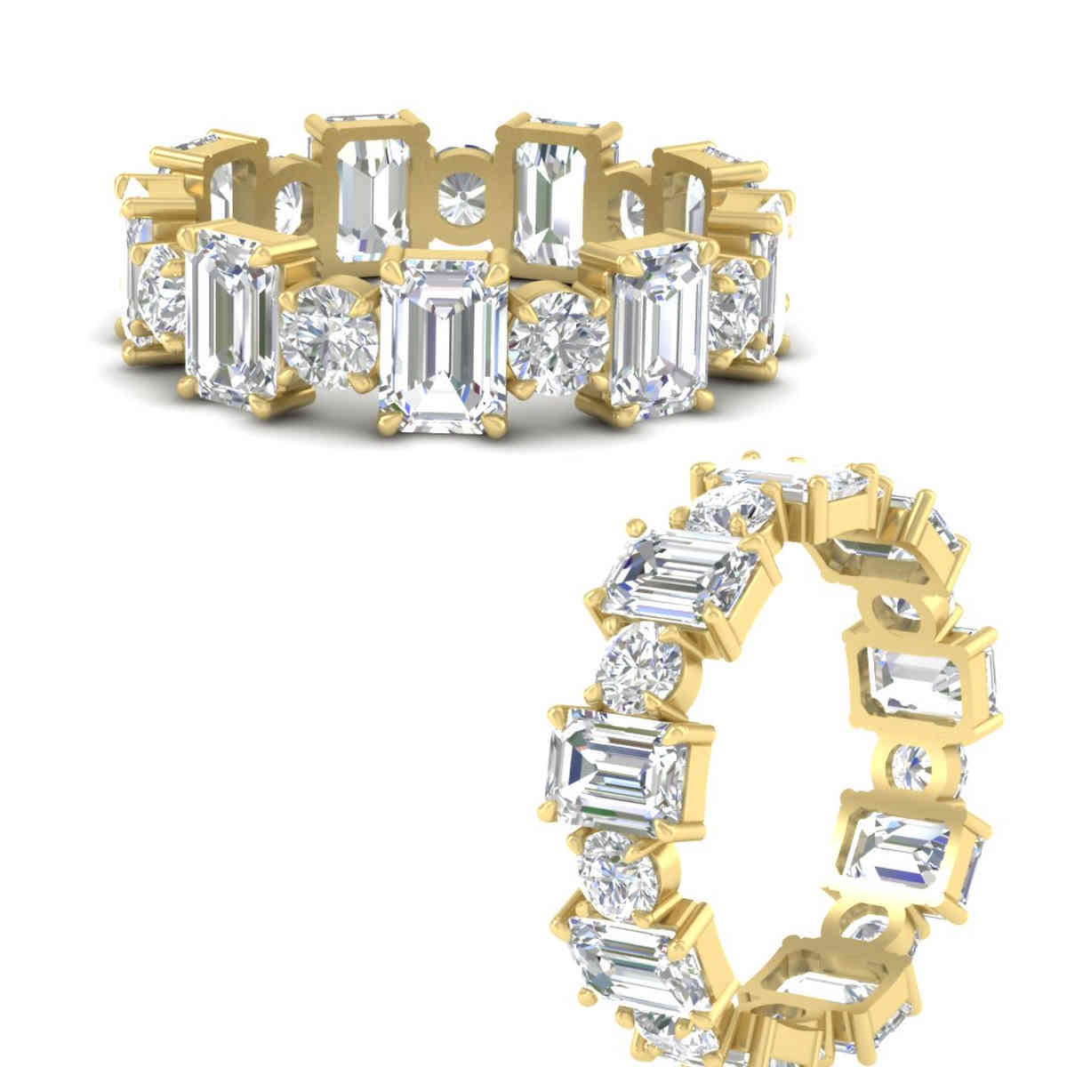 Alternating Diamond Eternity Wedding Band 4 Carat with 14K Yellow Gold White Diamond