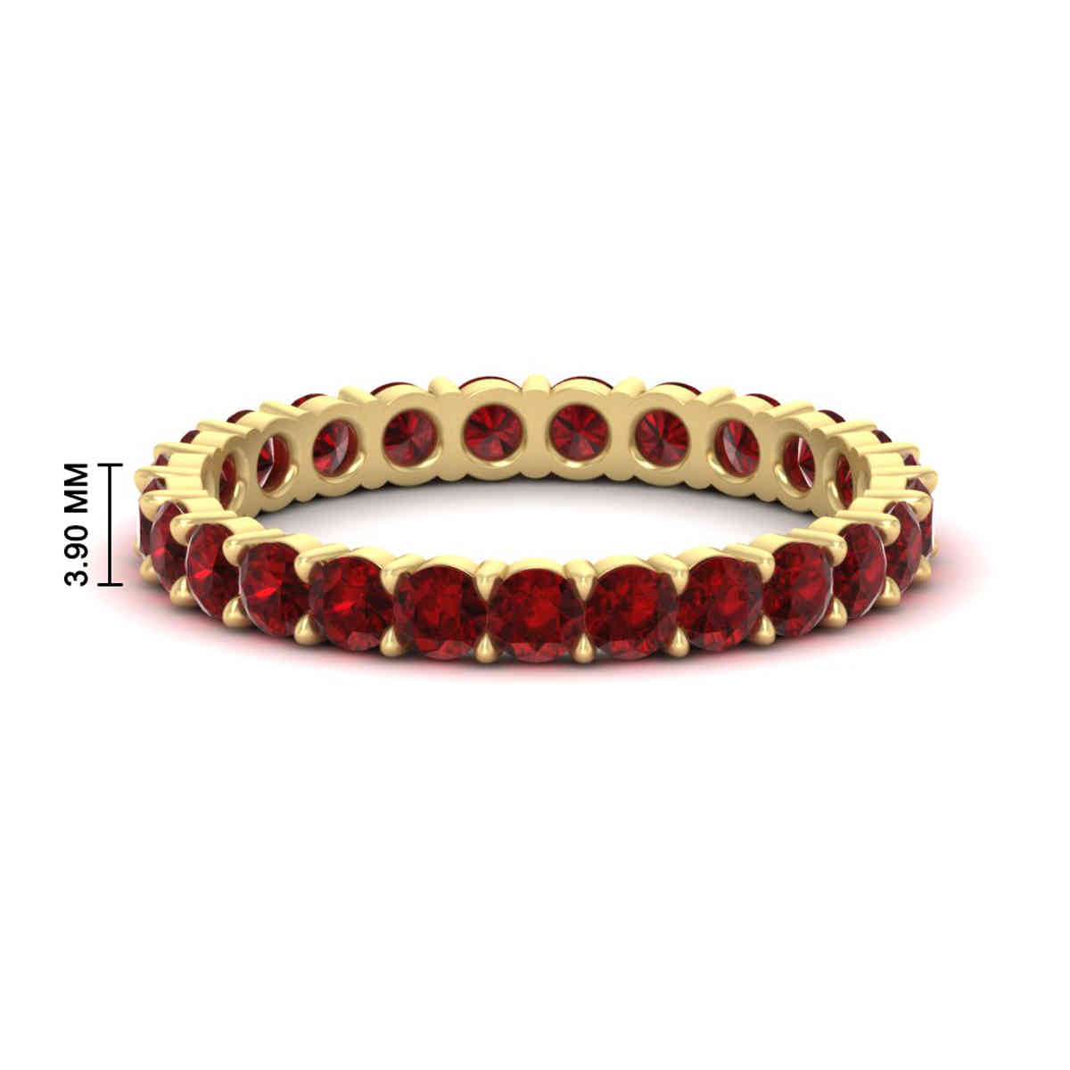 3 Carat Round Diamond Eternity Ring Band with 14K Yellow Gold Red Ruby