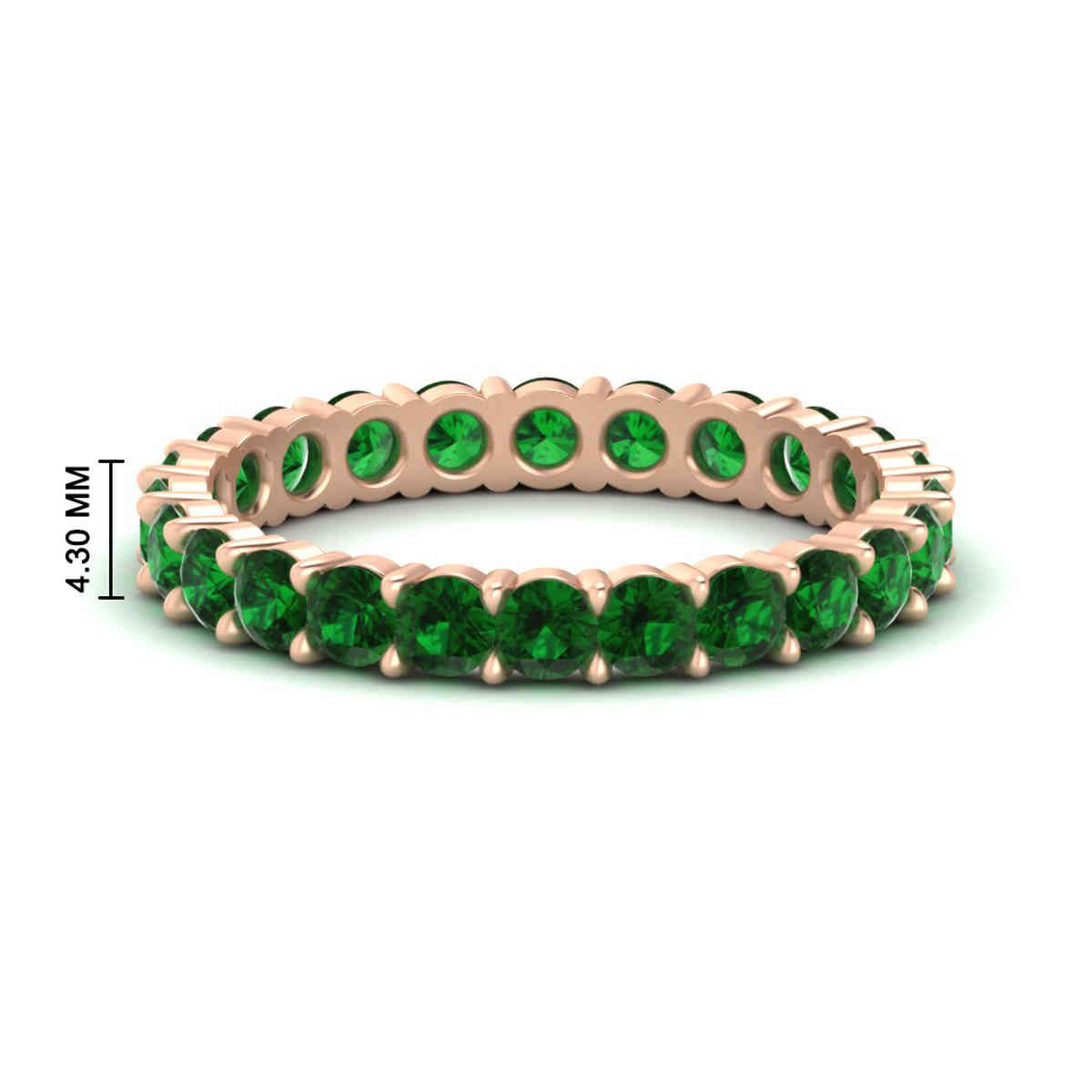 Round Diamond 4 Carat Simple Eternity Band with 14K Rose Gold Green Emerald