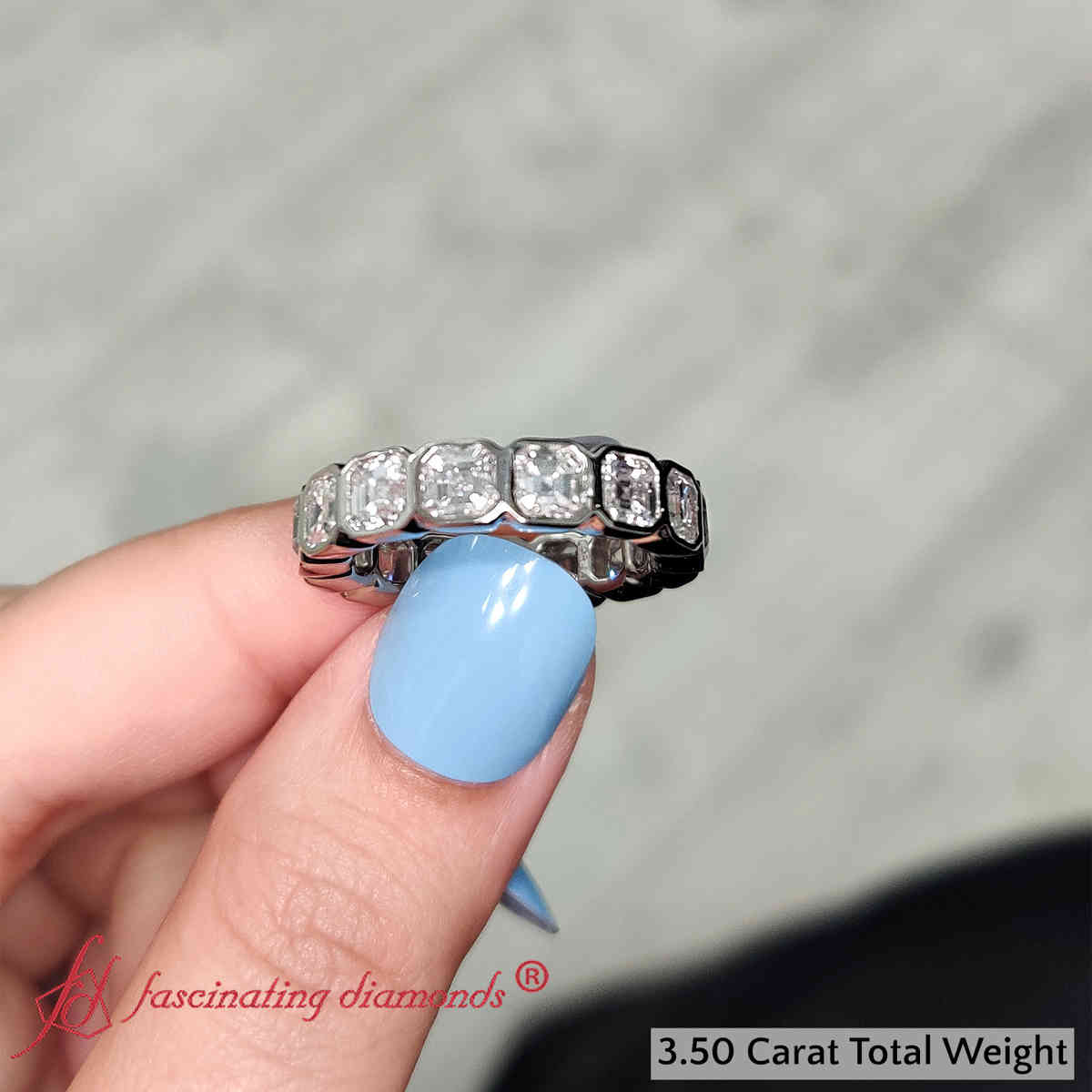 3.50 Ct. Bezel Set Asscher Diamond Eternity Ring with 14K White Gold White Diamond