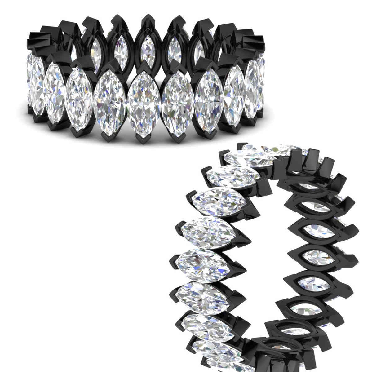 10 Carat Marquise Diamond Black Eternity Ring with 14K Black Gold White Diamond