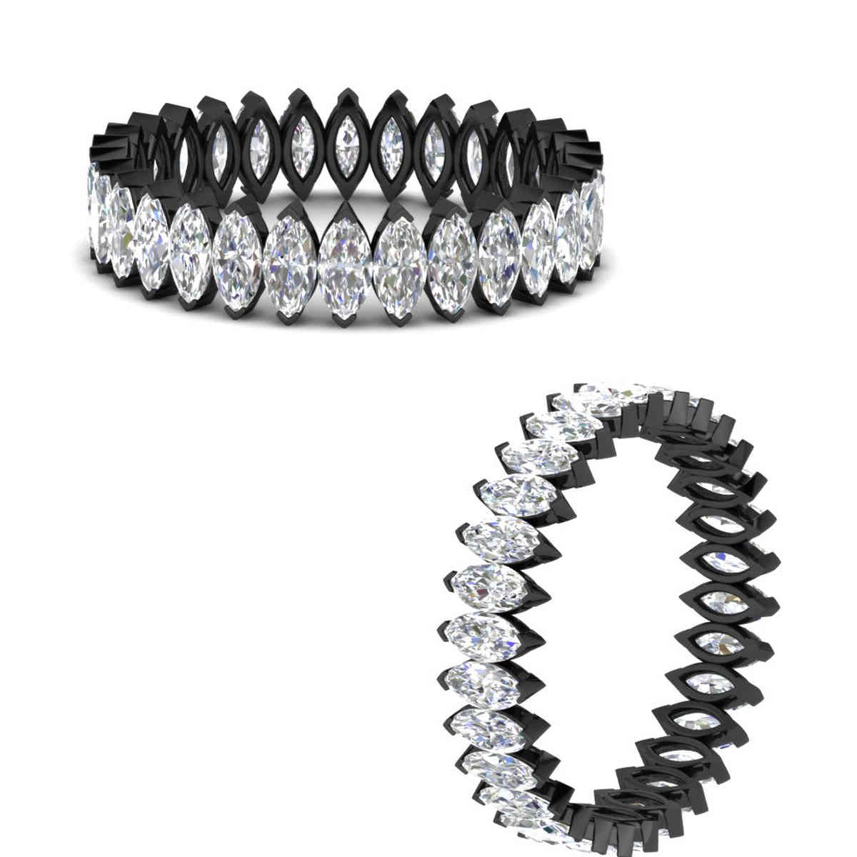 3 Carat Marquise Diamond Eternity Black Wedding Band with 14K Black Gold White Diamond