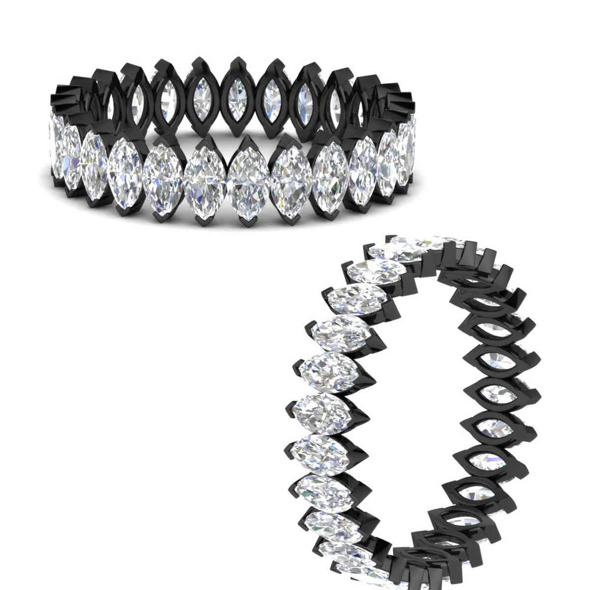 5 Carat Marquise Diamond Eternity Black Wedding Band with 14K Black Gold White Diamond