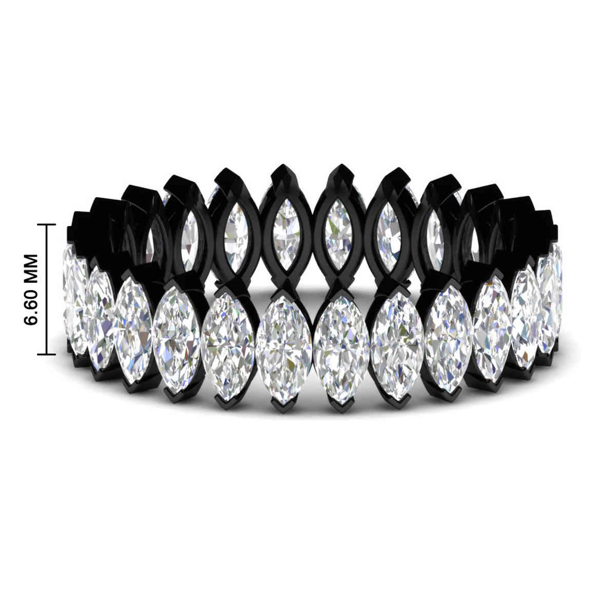 6 Carat Black Wedding Band Marquise Diamond with 14K Black Gold White Diamond