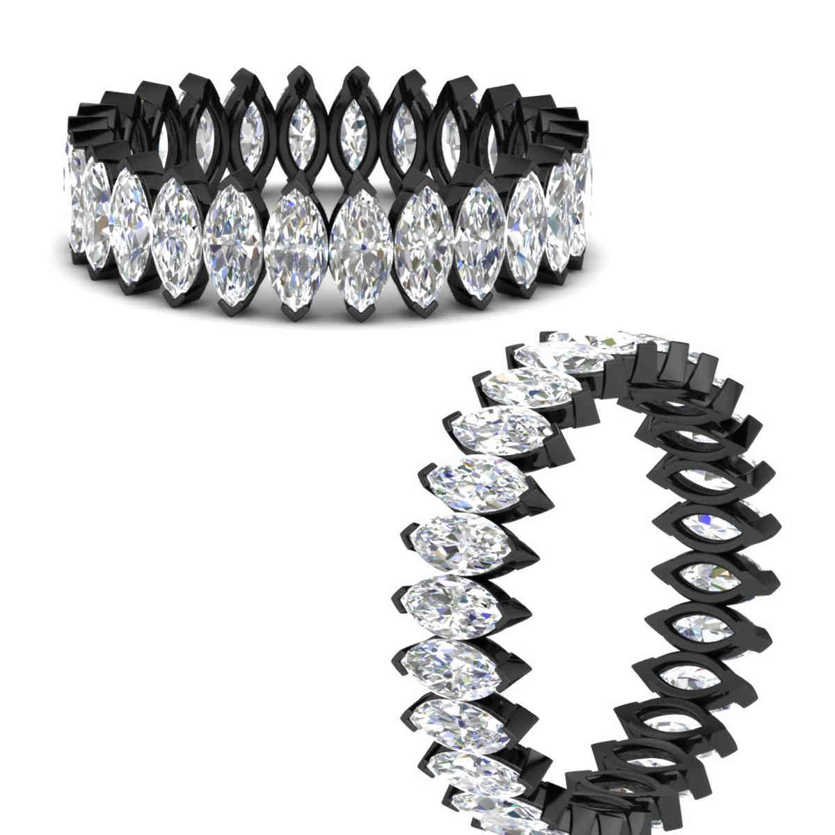 6 Carat Black Wedding Band Marquise Diamond with 14K Black Gold White Diamond