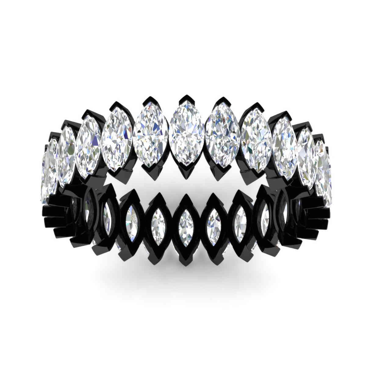 6 Carat Black Wedding Band Marquise Diamond with 14K Black Gold White Diamond