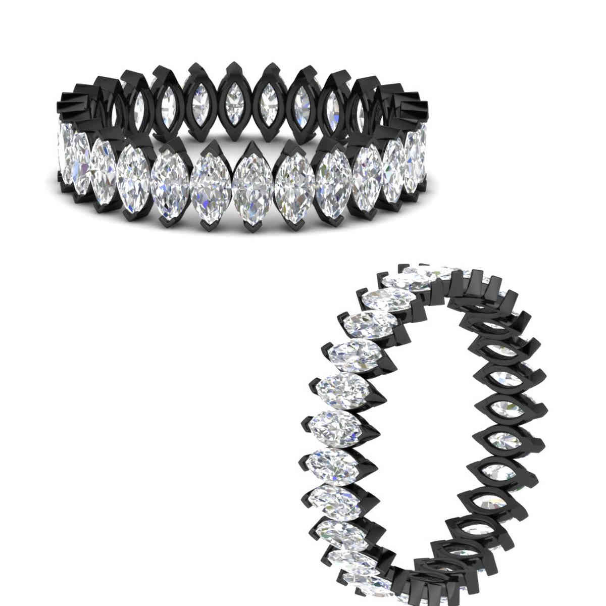 Marquise Diamond 4 Carat Eternity Black Anniversary Band with 14K Black Gold White Diamond