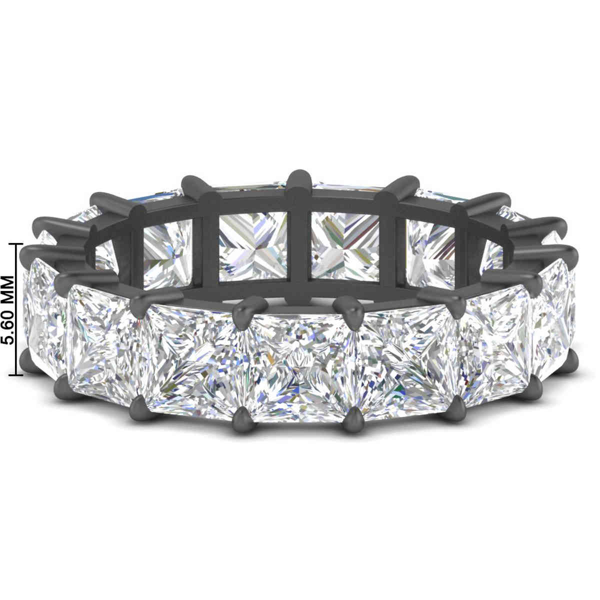 10 Carat Black Eternity Ring With Prong Princess Cut Diamond with 14K Black Gold White Diamond