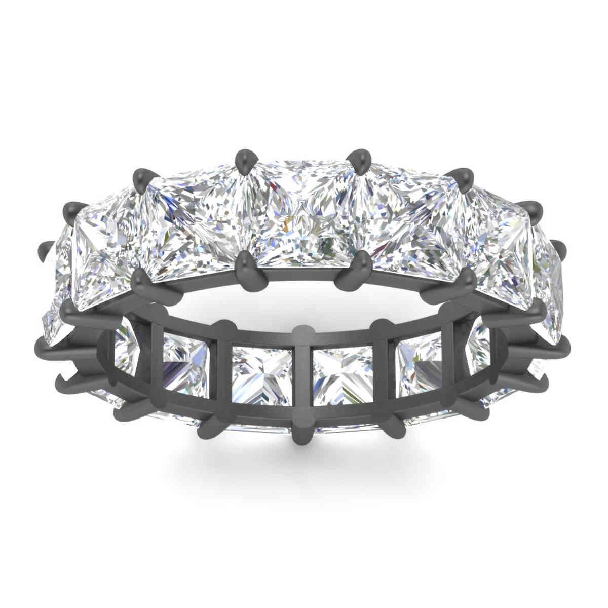 10 Carat Black Eternity Ring With Prong Princess Cut Diamond with 14K Black Gold White Diamond