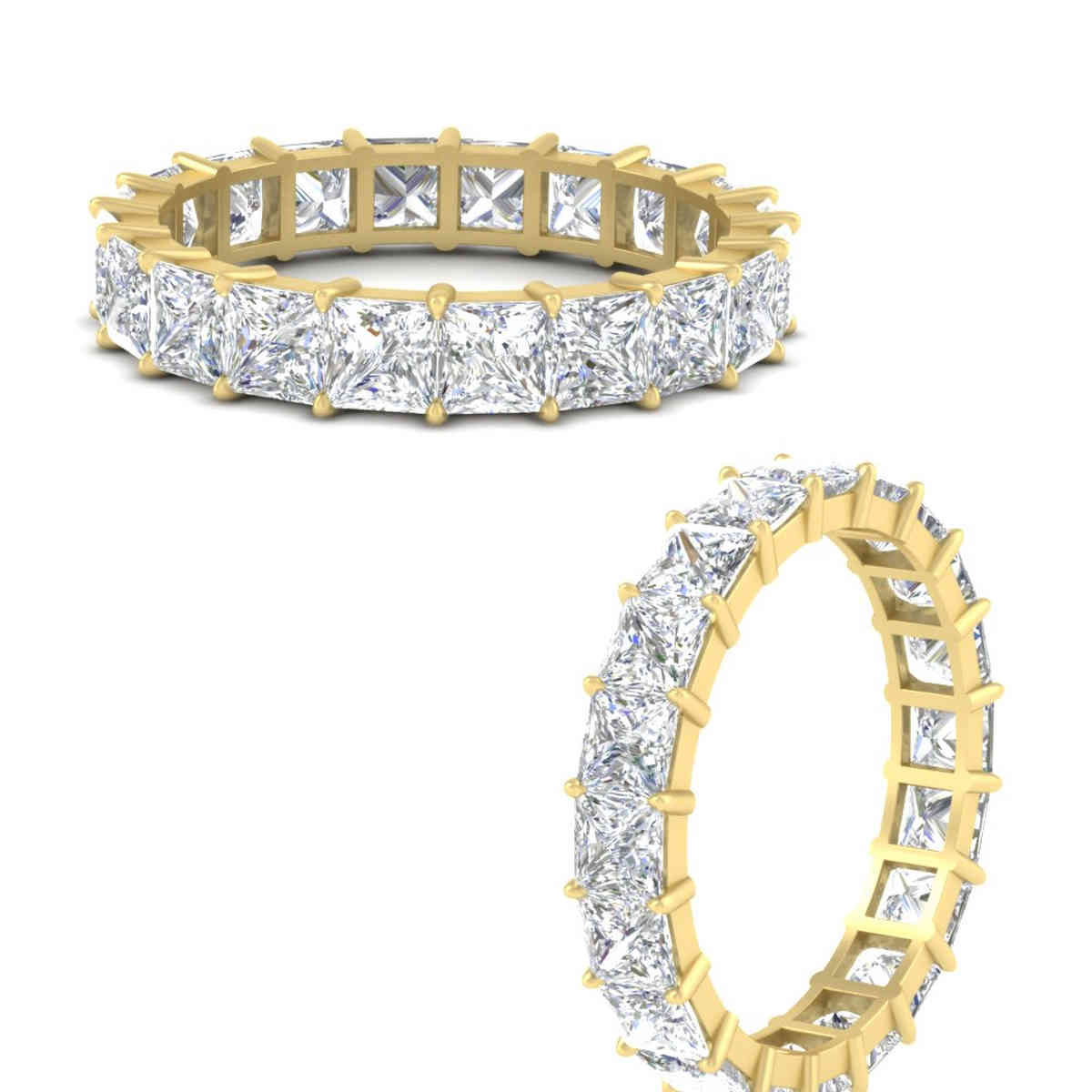 5 Carat Princess Cut Diamond Eternity Anniversary Band with 14K Yellow Gold White Diamond