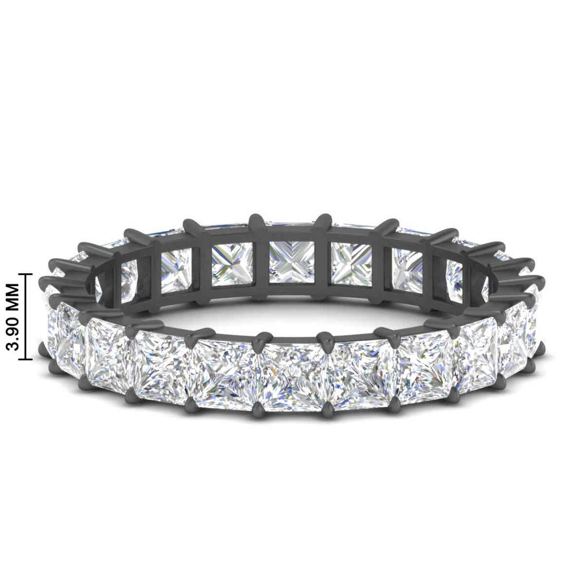 Princess Cut 3 Carat Full Eternity Black Wedding Band with 14K Black Gold White Diamond